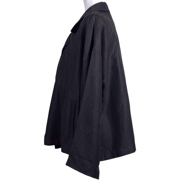 EILEEN FISHER System Tencel Linen Slub Blend Open Jacket Size Medium Black EUC - Picture 8 of 15